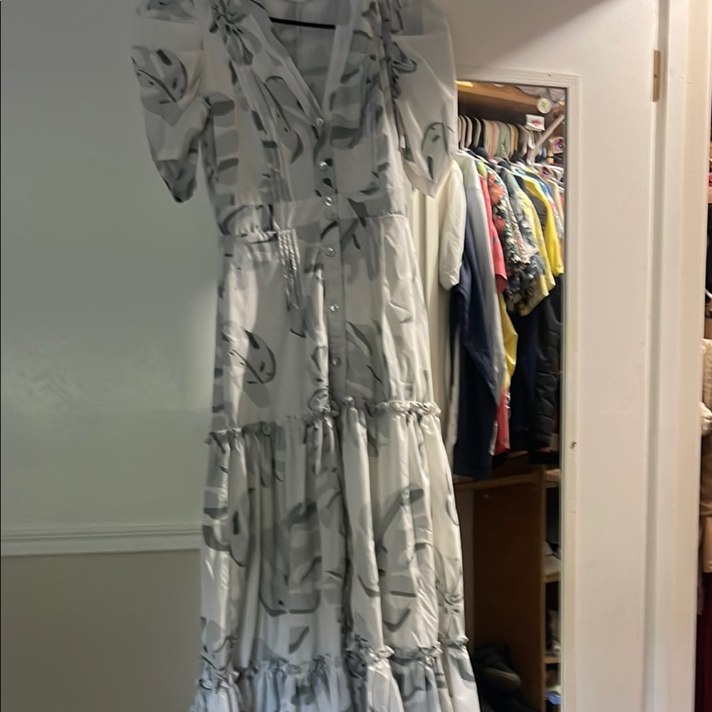 Elegant White and Gray Women's Dress